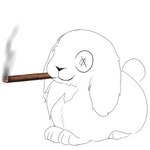 ambiguous_gender chest_tuft cigar cigar_in_mouth drugs feral floppy_ears fur marijuana object_in_mouth simple_background smile smoking solo tuft white_background mcerror lagomorph leporid mammal rabbit 1:1 2022 absurd_res black_and_white hi_res monochrome sketch