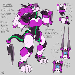 anthro armor breastplate clothing female hair kemono legwear purple_armor purple_hair solo text tights white_armor tsuchinoko_(artist) 1:1 hi_res japanese_description japanese_text translation_request