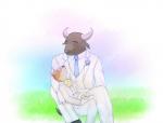 anthro clothing duo eyes_closed grass male male/male plant romantic romantic_couple sitting smile suit wedding 9x9 lena_lardoon liber_souvlakia bovid bovine canid canine dhole mammal true_buffalo water_buffalo