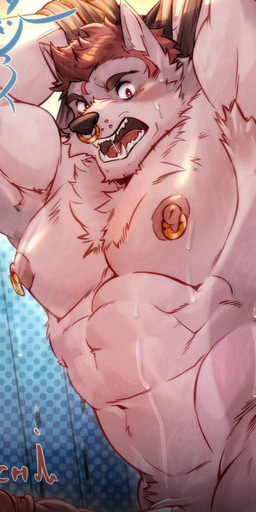 abs animal_genitalia anthro areola armpit_hair balls biceps big_balls big_penis blush bodily_fluids bodily_fluids_on_penis body_hair chest_tuft clothing dripping erect_nipples erection foreskin fur genital_fluids genital_piercing genital_slit genitals humanoid_genitalia humanoid_penis leaking_precum locker_room male male_anthro muscular muscular_anthro muscular_male nipple_piercing nipples nude nude_anthro nude_male open_mouth pecs penis penis_piercing piercing precum precum_drip precum_on_penis precum_string prince_albert_piercing retracted_foreskin solo sweat sweatdrop thick_penis throbbing throbbing_penis tongue tuft twitching undressing vein veiny_penis koko2unite canid canine canis mammal wolf 2026 digital_media_(artwork)