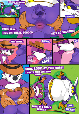 anal anal_fingering anthro anus ball_lick balls belly belt belt_buckle big_belly big_butt big_nose black_eyes black_nose brown_belt brown_clothing brown_gloves brown_handwear brown_hat brown_headwear buckle butt cheek_tuft clothing detective duo facial_tuft fedora fingering freckled_balls freckles fur genitals gloves handwear hat headgear headwear huge_butt inspection kissing_penis_tip licking male male/male multicolored_body multicolored_fur onomatopoeia oral overweight overweight_anthro overweight_male penis presenting presenting_anus presenting_hindquarters purple_balls purple_body purple_eyes purple_fur purple_penis sex sound_effects spread_anus spreading text tongue tuft white_belly white_body white_fur white_mouth white_sclera yellow_sclera tinydevilhorns sega sonic_the_hedgehog_(series) big_the_cat fang_the_hunter dipodid domestic_cat felid feline felis jerboa mammal rodent 2026 absurd_res comic english_text hi_res multiple_scenes