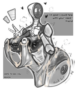 bodily_fluids breasts clothing cum cum_covered cum_on_clothing cum_on_dress dress female genital_fluids gesture hand_gesture heart_symbol hearts_around_head machine messy nipple_plugs nipples plug_(sex_toy) screen screen_face sex_toy solo text text_on_body thick_thighs v_sign zzvinniezz love_and_monsters mav1s humanoid robot robot_humanoid english_text hi_res monochrome