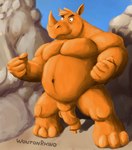 anatomically_correct anatomically_correct_genitalia anatomically_correct_penis animal_genitalia animal_penis anthro belly big_belly clay desert detailed_background fist flexing genitals horn male moobs musclegut muscular navel nude_male orange_body orange_penis overweight overweight_male penis rhino_penis rock sky slightly_chubby slime smile solo wontonrhino wonton_(wontonrhino) clay_creature goo_creature mammal rhinoceros hi_res