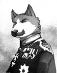 anthro clothed clothing emperor facial_hair german_empire male medal mustache prussian royalty solo world_war_1 mitchthegoat canid canine canis domestic_dog german_shepherd herding_dog mammal pastoral_dog black_and_white hi_res monochrome