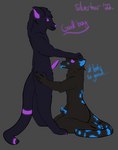 anthro black_body black_fur blue_pawpads blue_penis blush dialogue duo fur genitals glowing glowing_genitalia glowing_penis hypnosis male male/male mind_control pawpads penis purple_penis ringed_eyes silvertear02 faustus kaede_(silvertear02)