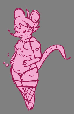 abdominal_bulge anthro belly big_belly bloated digestion female hand_on_belly inflation solo weight_gain calicohello humanoid mammal mouse murid murine rodent