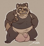 anthro balls big_balls big_balls_small_penis bottomless clothed clothing disproportionate_genitalia flaccid genitals huge_balls hyper hyper_balls hyper_genitalia male overweight overweight_anthro overweight_male penis small_penis solo solidasp canid canine mammal raccoon_dog tanuki