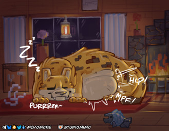 abdominal_bulge banner belly belly_overhang carpet carpet_floor carpeted_floor crafting_table endosoma feral fireplace floor flower fur glass glowing iron_bars lamp lantern markings minecraft_block plant purring reflections rock rumbling_stomach safe_vore sleeping snooze soft_vore spots spotted_body spotted_fur spotted_markings string tools vore weight_gain wood wood_floor mivomore microsoft minecraft mojang xbox_game_studios felid feline fish leopardus mammal marine ocelot ocelot_(minecraft) absurd_res hi_res