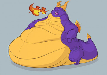 anthro belly big_belly big_cheeks big_moobs big_tail breath_powers burping burping_fire chubby_cheeks elemental_manipulation fire fire_breathing fire_manipulation grey_background hand_on_belly hand_on_own_belly horn huge_belly huge_cheeks huge_tail hyper hyper_belly male moobs morbidly_obese morbidly_obese_anthro morbidly_obese_male multicolored_body obese obese_anthro obese_male open_mouth overweight overweight_anthro overweight_male pink_mouth pink_tongue purple_body purple_eyes purple_tail sharp_teeth simple_background solo tail teeth thick_tail three-quarter_view tongue two_tone_body two_tone_tail weight_gain wings yellow_body yellow_horn yellow_tail yellow_wings blitzit activision mythology spyro_the_dragon spyro dragon mythological_creature mythological_scalie scalie 2026 cel_shading colored digital_media_(artwork) hi_res shaded
