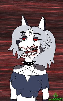anthro clothing creepy female solo teeth why stinkfingerz hellaverse helluva_boss loona_(helluva_boss)
