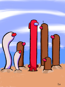 ambiguous_feral ambiguous_gender ambiguous_humanoid backpack black_eyes blue_sky brown_body brown_skin cloud confusion day dot_eyes feral floating_hands glint group larger_ambiguous larger_feral larger_humanoid limbless long_neck looking_at_another mouthless outside question_mark red_backpack red_nose red_spacesuit short_legs simple_eyes size_difference sky smaller_ambiguous smaller_feral standing white_body white_skin vampkettleartz among_us innersloth nintendo pokemon crewmate_(among_us) diglett generation_1_pokemon generation_9_pokemon humanoid pokemon_(species) wiglett 2022 3:4 absurd_res colored crossover digital_drawing_(artwork) digital_media_(artwork) english_description hi_res shaded