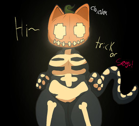 anthro bone feline_ears feline_tail female food fruit looking_at_viewer offering_sex offering_to_viewer plant pumpkin skeleton clovedex epic_games fortnite spice_(fortnite) felid feline mammal