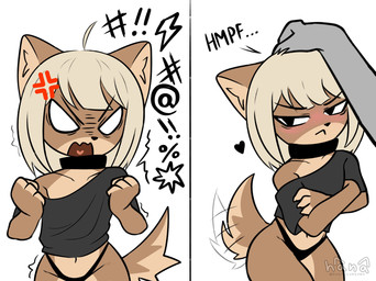 angry anthro clothing collar cross-popping_vein crossed_arms disembodied_hand duo female flat_chested headpat panties simple_background tail tail_motion tailwag tsundere underwear white_background dogfailureowo hana_(dogfailureowo) canid canine canis domestic_dog mammal hi_res