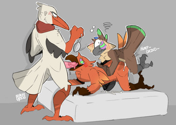 anal animal_genitalia anthro beak beak_fetish beak_play beak_sex beakjob black_penis blush bodily_fluids clock cum cum_in_ass cum_in_beak cum_in_mouth cum_inside doggystyle dominant dominant_male fellatio from_behind_position genital_fluids genital_slit genitals group group_sex humping hypnosis male male/male mattress mind_control open_beak open_mouth oral penile penis pocketwatch sex simple_background spiral spiral_eyes standing submissive submissive_male talon_hands tapering_penis threesome trio watch sodacaps european_mythology greek_mythology mythology arios_(phoenix) bec-de-gaz sill_(owl) avian bird elf_owl mythological_avian mythological_bird mythological_creature mythological_firebird owl phoenix true_owl white_stork hi_res