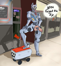 balls bodily_fluids delivery_(commerce) delivery_employee engineai exposed fast_food food foreskin genital_fluids genitals humanoid_genitalia humanoid_penis machine male penis precum public saggy_foreskin solo standing t800 rexthenurse humanoid robot absurd_res hi_res