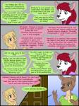 3:4 anthro baby blonde_hair canid canine canis child clothed clothing collaboration comic dialogue digital_media_(artwork) domestic_dog electronics english_text felid female fur green_eyes hair hi_res husky kammypup kammypup_(artist) kangaroo macropod mammal marsupial nordic_sled_dog outside phone red_hair runt_(artist) simple_background sitting smile speech_bubble spitz text young young_anthro