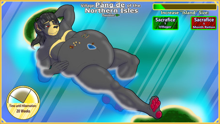 anthro black_body black_fur city fur gameplay_mechanics group macro male micro overweight text videogame_setting vore weight_gain atelierphos bear black_bear mammal ursine 16:9 digital_media_(artwork) english_text hi_res krita_(artwork) widescreen