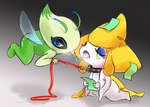 ambiguous_gender antennae_(anatomy) black_collar blue_eyes bodily_fluids celebi collar collar_only discocci duo eyes_closed eyeshadow feral floating generation_2_pokemon generation_3_pokemon gradient_background green_antennae green_body green_paper grey_background hi_res holding_object holding_paper insect_wings jirachi jirachi_day kneeling leash leash_pull legendary_pokemon looking_at_viewer makeup multicolored_body nintendo nude open_mouth paper pokemon pokemon-specific_day pokemon_(species) red_leash saliva saliva_string shadow simple_background studded_collar studs text tongue tongue_out two_tone_body watermark white_body wings yellow_body