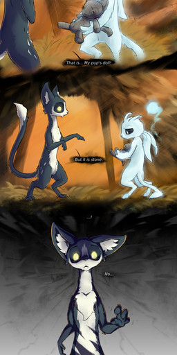 antennae_(anatomy) biped black_body black_fur bodily_fluids branch building covering covering_mouth crying death detailed_background dialogue doll door family female feral forest fur glowing glowing_eyes group hooves house inanimate_transformation log looking_back looking_down male open_mouth petrification plant rock running sad semi-anthro shocked tears text transformation tree white_body white_fur wide_eyed wood yellow_eyes young young_feral kochich microsoft moon_studios ori_(series) xbox_game_studios ori_(ori) guardian_spirit mammal moki_(species) spirit 2020 absurd_res comic digital_media_(artwork) digital_painting_(artwork) english_text hi_res long_image painting_(artwork) tall_image father_(lore) mother_(lore) parent_(lore)