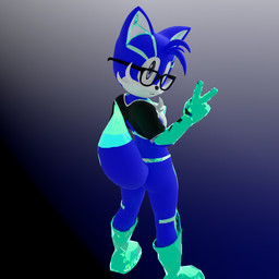 anthro bottomless bottomless_male chest_crystal clothed clothing crystal eyewear gesture glasses hand_gesture looking_at_viewer looking_back looking_back_at_viewer male simple_background smile smiling_at_viewer solo standing v_sign twintails3d sega sonic_the_hedgehog_(series) chrystix_(twintails3d) fan_character canid canine fox mammal 1:1 3d_(artwork) digital_media_(artwork)