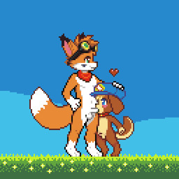 adult_on_young age_difference anthro balls biped black_markings blue_clothing blue_eyes blue_hat blue_headwear brown_body brown_fur clothing countershade_face countershade_fur countershade_tail countershade_torso countershading digitigrade dipstick_ears dipstick_tail duo ear_markings erection eyewear eyewear_on_head fellatio floppy_ears fur genitals gloves_(marking) goggles goggles_on_head hand_on_head hand_on_hip hand_on_own_hip hat hat_only head_tuft headgear headgear_only headwear headwear_only heart_symbol humanoid_genitalia humanoid_penis kerchief larger_male leg_markings lop_ears male male/male markings mostly_nude multicolored_ears neckerchief neckwear older_male oral outside penile penis penis_size_difference red_body red_fur sex side_view size_difference smaller_male socks_(marking) standing tail tail_markings tan_body tan_countershading tan_fur tuft white_body white_countershading white_fur white_markings young young_anthro young_male younger_male jamesfoxbr james_fox jimmy_pupper canid canine canis domestic_dog fox mammal 1:1 2026 2d_animation animated digital_media_(artwork) loop pixel_(artwork) pixel_animation