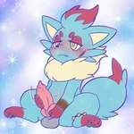 animal_genitalia animal_penis balls blush canine_genitalia canine_penis erection feral fur genitals knot knotted_penis male masturbation penile penile_masturbation penis simple_background smile solo tail bundefault nintendo pokemon canid canine generation_5_pokemon mammal pokemon_(species) zorua 1:1 chromatic_aberration digital_media_(artwork)