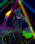 anthro clothing dancing fishnet_clothing glowing glowing_eyes glowstick lights looking_at_viewer male nightclub pose rave solo lilythekitsune hatoma canid canine fox mammal 4:5 hi_res