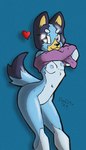 anthro clothing cyanotic_epithelium female flat_chested heart_eyes heart_symbol nude solo tasteful_nudity undressing young theburningdonut bluey_(series) bluey_heeler canid canine canis domestic_dog mammal