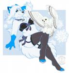 anthro beak blue_body blue_eyes blue_fur chest_tuft claws clothed clothing collar duo feet female fur garter_straps hair hindpaw jewelry legwear multicolored_body multicolored_fur paws snow stockings toe_claws toeless_legwear toeless_stockings tuft two_tone_body two_tone_fur white_body white_fur white_hair yellow_eyes ifus pleasant-dreams ifus_(character) avian bird canid canine canis mammal owl wolf digital_media_(artwork)