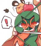 apple duo exclamation_point food fruit plant simple_background text nettsuu nintendo pokemon decidueye dedenne generation_6_pokemon generation_7_pokemon pokemon_(species) 2018 japanese_text