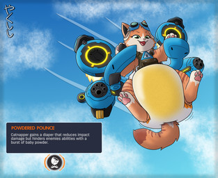 ability bodily_fluids cloud control-stick diaper female feral flying genital_fluids hud ingame_assets jet_pack midair motion_lines narrowed_eyes open_mouth pawpads sky smug solo spread_legs spreading text unclean_diaper urine used_diaper wet_diaper conditional_dnp yakukitsu blizzard_entertainment overwatch fika_(overwatch) domestic_cat felid feline felis mammal english_text hi_res signature