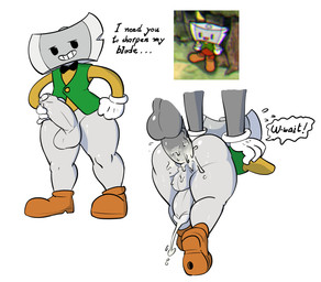 anal anal_penetration anus axe balls big_butt black_eyes bodily_fluids bottomless bow_(feature) bow_tie butt clothed clothing cum cum_in_ass cum_inside cum_on_balls cum_on_butt cum_on_leg cum_on_penis cum_while_penetrated cumshot dialogue disembodied_penis duo ejaculation ellipsis erection exclamation_point footwear for_a_head foreskin from_behind_position genital_fluids genitals gloves hands-free handwear holding_penis looking_at_viewer male male/male melee_weapon not_furry orgasm penetration penis presenting presenting_anus presenting_hindquarters sex shirt shoes simple_background smile solo solo_focus standing teeth text thick_penis thick_thighs toony topwear vein veiny_penis weapon white_background wide_hips yellowdog cuphead_(game) chip_(cuphead) animate_inanimate humanoid living_melee_weapon living_weapon object_head 2017 digital_media_(artwork) english_text hi_res multiple_images shaded