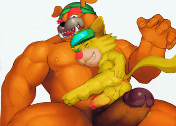 3_toes 5_fingers anthro anus backsack balls biceps big_balls big_penis black_nose butt clothing duo erection eyebrows eyes_closed fangs feet fingers foreskin fur genitals glans hat headgear headwear humanoid_genitalia humanoid_penis imminent_anal imminent_sex larger_male male male/male male_on_bottom male_on_top mostly_nude muscular muscular_male nipples on_bottom on_top orange_body orange_fur pecs penis pink_anus pink_nose raised_tail sharp_teeth simple_background size_difference smaller_male smile spread_anus spread_butt spread_legs spreading straddling tail teeth thick_eyebrows thick_penis toes tusks yellow_body yellow_fur seyrmo nintendo warioware dribble_(warioware) spitz_(warioware) bulldog canid canine canis domestic_cat domestic_dog felid feline felis mammal mastiff molosser 2018 digital_media_(artwork) hi_res