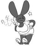 2019 3_toes 4_fingers anthro barefoot belly big_breasts big_ears biped black_and_white bloomers blouse bottomwear breasts cleavage clothed clothed_anthro clothed_female clothing crossbar_emanata digital_drawing_(artwork) digital_media_(artwork) ears_up emanata eyelashes feet female female_anthro fingers front_view full-length_portrait gesture gloves hand_gesture handwear heart_symbol inkblot inky_(thatoneaceguy) lagomorph leporid mammal monochrome noseless on_heels one_eye_closed open_mouth overweight overweight_anthro overweight_female pie_cut_eyes portrait rabbit rabbit_ears shorts simple_background solo standing star thatoneaceguy toeless_(marking) toes toony topwear v_sign white_background wink