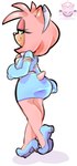 anthro clothing dress female footwear fur gloves green_eyes handwear hat headgear headwear high_heels looking_back nurse nurse_clothing nurse_dress nurse_hat nurse_headwear pink_body pink_fur shoes solo cosmicpussycat sega sonic_the_hedgehog_(series) amy_rose eulipotyphlan hedgehog mammal hi_res