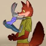 anthro duo eyes_closed female fur green_eyes grey_body grey_fur heart_symbol inner_ear_fluff kissing long_ears male orange_body orange_fur size_difference surprise tuft samaella disney zootopia judy_hopps nick_wilde canid canine fox lagomorph leporid mammal rabbit red_fox true_fox 1:1 2016