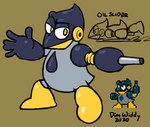 anthro black_body drop feet grey_body machine male oil solo yellow_feet dimwiddy capcom mega_man_(series) oilman avian bird humanoid penguin robot_master concept_art digital_media_(artwork) pixel_(artwork)