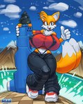 2024 2_tails anthro big_breasts black_eyes bottomwear breasts censored censored_nipples checkered checkered_floor chest_tuft classic_sonic_(universe) classic_tails clothing cloud crossgender denim denim_bottomwear denim_clothing digital_drawing_(artwork) digital_media_(artwork) dildo drill erect_nipples eyelashes facial_tuft female footwear front_view fur gesture glistening glistening_body glistening_skin gloves gynomorph_(lore) hand_gesture handwear happy head_tuft holding_object hyper intersex jeans lake miles_prower mosaic_censorship mountain multi_tail multicolored_body multicolored_fur navel nipples open_mouth painted_background pants pupils sega sex_toy shirt shoes smile snao snout solo sonic_the_hedgehog_(series) standing strapon tail tails'_adventure teeth thick_thighs thumbs_up topwear tuft two_tone_body two_tone_fur white_body white_fur white_pupils yellow_body yellow_fur