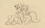 anthro breasts duo female imminent_sex intimate long_tail male male/female navel nude playful romantic romantic_ambiance romantic_couple side_boob simple_background smile tail tasteful tasteful_nudity teasing capricornfox capricorn_fox_(capricornfox) reider_pup_(capricornfox) canid canine canis domestic_dog fox mammal 16:10 2006 monochrome sketch widescreen