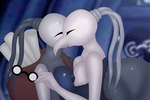 anthro blue_nipples breasts crossgender duo eyewear female female/female glasses holding_eyewear holding_glasses holding_object kissing mtf_crossgender nipples scroll magalnik hollow_knight team_cherry cornifer_(hollow_knight) iselda_(hollow_knight) humanoid 2022 hi_res