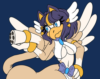 accessory beak blue_eyes blue_hair bottomwear clothing dipstick_tail ears_as_hair female furgonomics gatling_gun gun hair holding_tail jewelry loincloth machine_gun markings minigun mostly_nude_female ranged_weapon ring solo tail tail_accessory tail_gun tail_jewelry tail_markings tail_ring tan_body tan_tail toony topwear weapon weapon_tail white_markings white_tail_tip wings wristband silvaze126 mythology sega sonic_the_hedgehog_(series) ayiki_(bonjolasermaster) avian avian_taur gryphon gryphon_taur mythological_avian mythological_creature taur hi_res