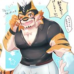 anthro blush clothing male mask muscular muscular_anthro muscular_male one_eye_closed pecs polo_shirt shirt superhero topwear wink alli_paeonia lifewonders live_a_hero ryekie_(live_a_hero) felid mammal pantherine tiger 1:1 hi_res