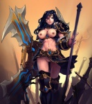 armor big_breasts black_hair blue_eyes blue_hair boots bottomwear breasts clothed clothing convincing_weapon dress female footwear genitals hair long_hair melee_weapon navel nipples not_furry nude pussy shoes skirt solo sword topless unconvincing_armor weapon unknown_artist league_of_legends riot_games tencent sivir_(lol) human mammal