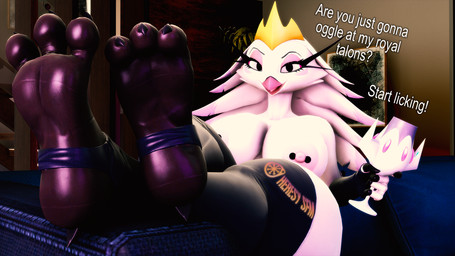anthro areola barbell_piercing dialogue eyelashes facial_tuft feet female flexing_toes foot_focus long_eyelashes looking_at_viewer nipple_dip nipple_piercing nipples piercing scuted_feet scutes smug soles solo stirrup_legwear talons text toes tuft heresy_sfm valorlynz_(modeler) hellaverse helluva_boss stella_(helluva_boss) anatid anseriform anserine avian bird demon swan 16:9 3d_(artwork) digital_media_(artwork) english_text widescreen