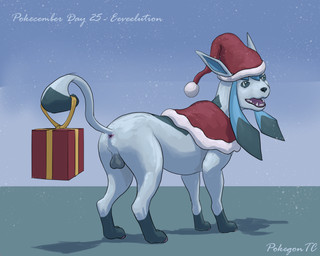anus balls blue_body christmas_clothing christmas_headwear clothing feral genitals gift_wrapped hat headgear headwear holidays looking_at_viewer looking_back looking_back_at_viewer male open_mouth open_smile pupils raised_tail rear_view santa_hat simple_background smile solo tail tail_anus teeth white_pupils pokegontc christmas nintendo pokemon canid eeveelution generation_4_pokemon glaceon mammal pokemon_(species) 2025 5:4 digital_media_(artwork) hi_res