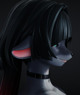 alternate_color alternate_species anthro bangs black_background black_choker black_hair black_jewelry black_necklace blunt_bangs choker female furrification glistening glistening_body glistening_hair hair jewelry necklace side_view simple_background smile solo teal_eyes geodat mayosplash_(modeler) mihoyo zenless_zone_zero jane_doe_(zenless_zone_zero) mammal murid murine rat rodent thiren 2026 3d_(artwork) bust_portrait digital_media_(artwork) portrait unfinished