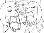 anthro bed clothing duo female footwear furniture male morning shoes slippers tired waking_up sildre undertale undertale_(series) dogamy dogaressa canid canine canis domestic_dog mammal 2015 4:3 black_and_white monochrome