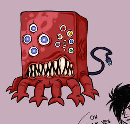 black_hair bodily_fluids drooling female hair heterochromia machine multi_eye multi_leg multi_limb purple_background saliva sharp_teeth simple_background teeth vending_machine ickystickypink look_outside audrey_(look_outside) xaria_(look_outside) animate_inanimate flesh_creature human mammal 2025 clip_studio_paint_(artwork) digital_drawing_(artwork) digital_media_(artwork) english_description