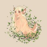 bent_over blonde_hair body_jewelry brown_eyes female freckles french_tips hair horn leaf long_nails looking_at_viewer manicure nude scut_tail short_tail smile smiling_at_viewer solo tail epke faun humanoid 1:1 hi_res