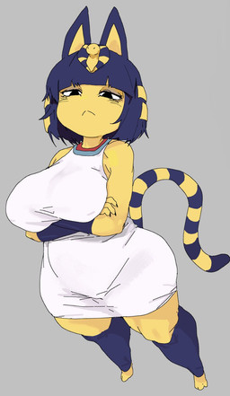 anthro barefoot biped blue_body blue_tail breasts clothed clothing eyelashes feet female fingers frown hair mouth_closed multicolored_body multicolored_tail skimpy solo tail uraeus yellow_body yellow_tail meckmeck00124 animal_crossing nintendo ankha_(animal_crossing) domestic_cat felid feline felis mammal hi_res